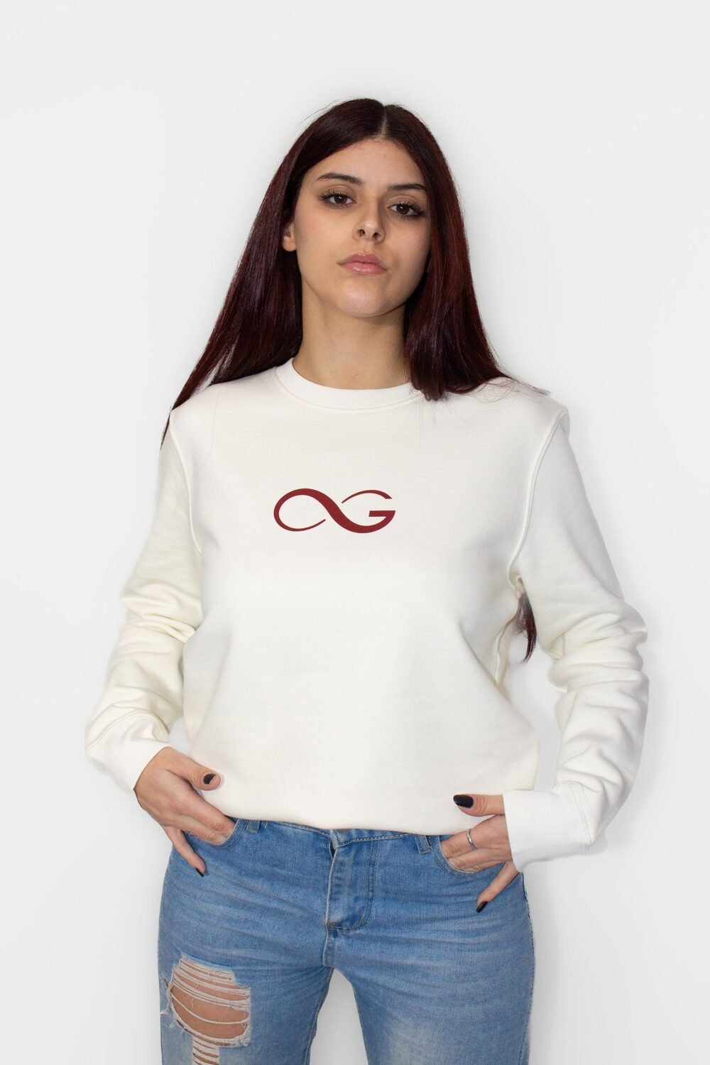 sudadera ivory carguai brand frontal con logo femenina