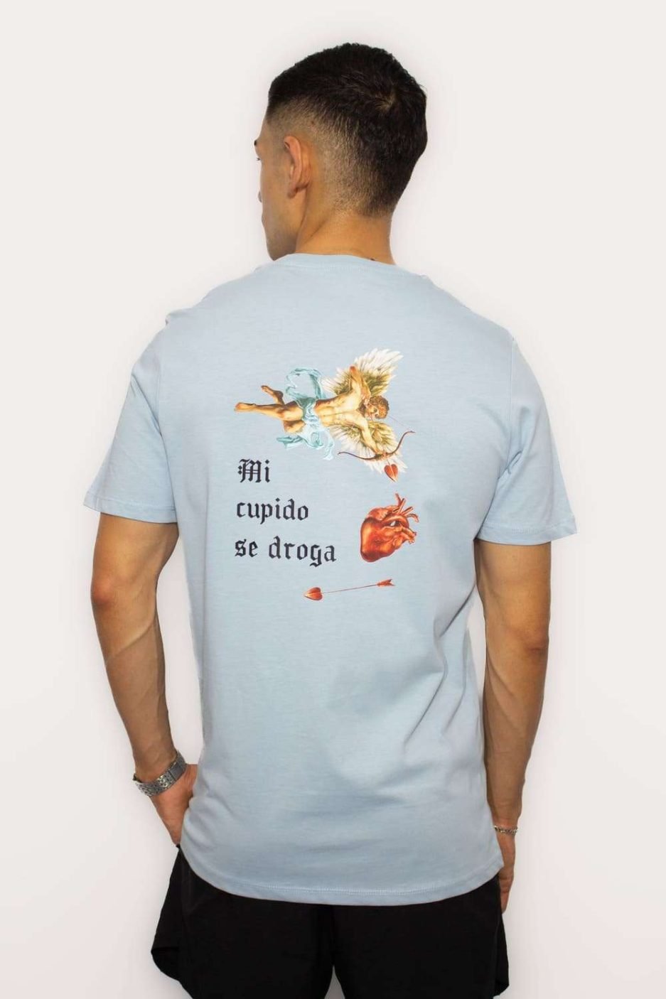 camiseta mi cupido se droga aquamarine masculina